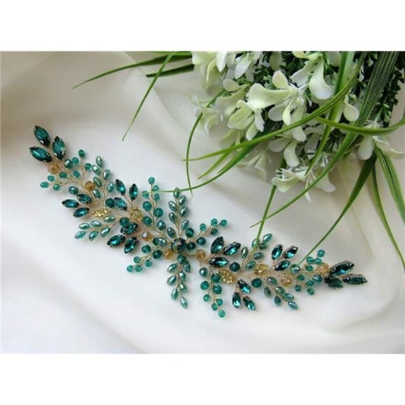 Denifery Emerald Wedding Hair Piece Green Hair Vine Bridal Gold Jewelry Headpiec main image 3